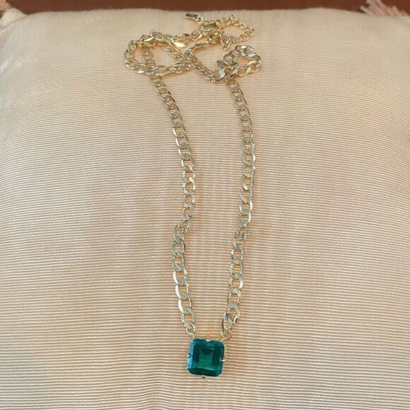 JOY DRAVECKY BIG ENERGY SOLITAIRE GREEN (EMERALD) CZ NECKLACE NWOT - Picture 4 of 6